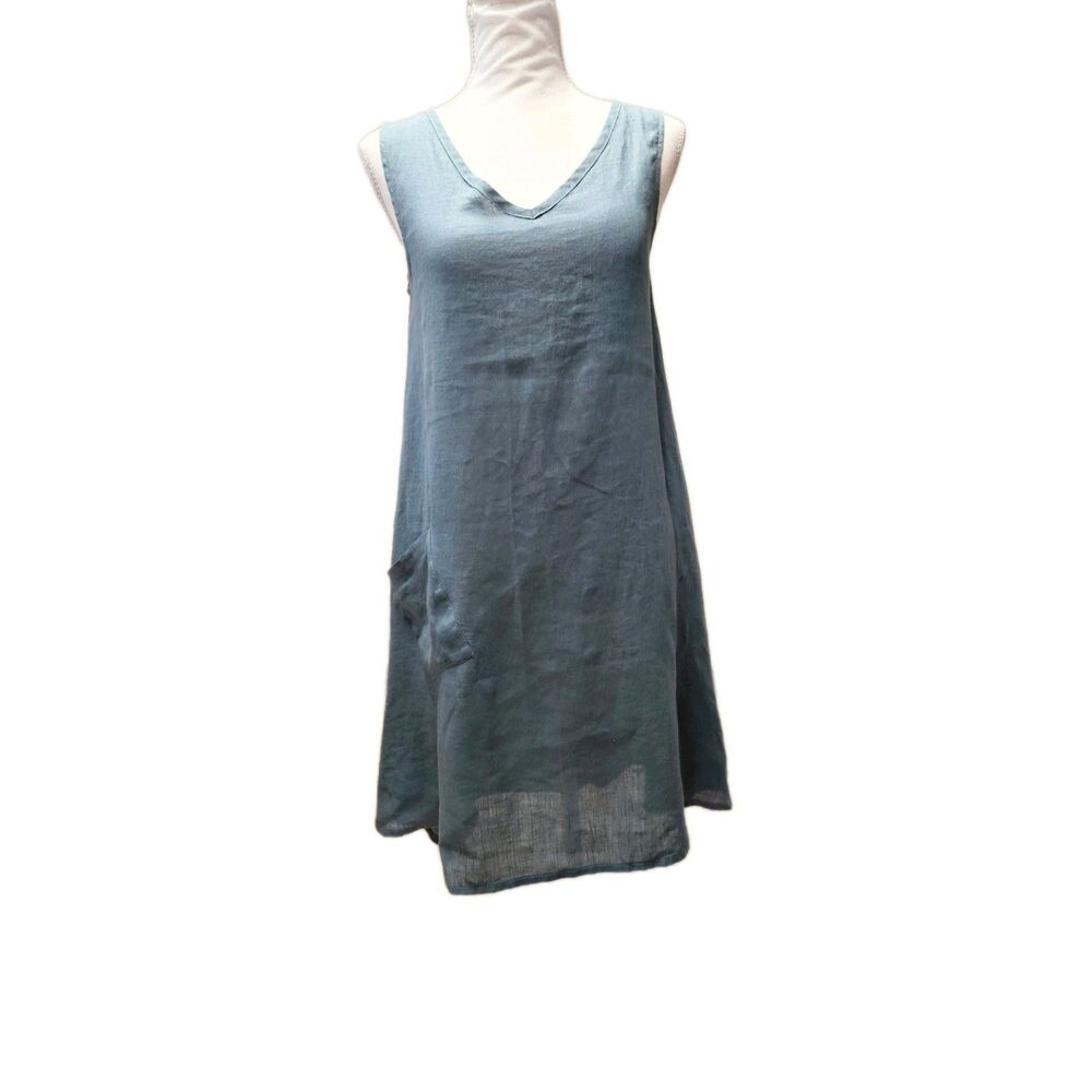 Flax Blue Linen A-line Linen Dress Women's Size P-Small